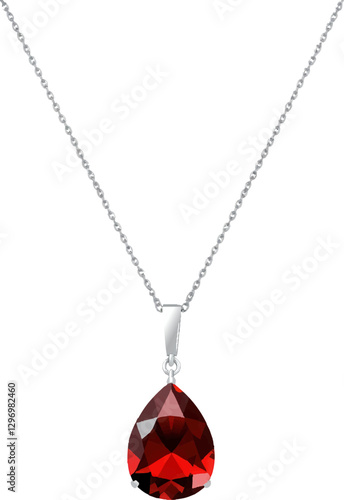 a necklace with a red tear shaped stone on a silver plated necklace with a silver plated chain with a tear shaped red tear shaped stone