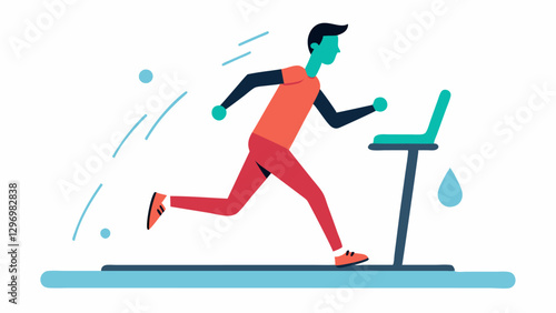 Treadmill of Striving A figure running on a treadmill labeled Perfection with sweat pouring down emphasizing the endless and exhausting chase for perfection.