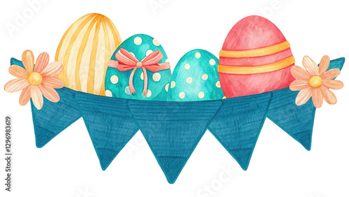 Wallpaper Mural easter decoration clipart, Colorful Easter eggs arranged in festive banner with flowers Torontodigital.ca