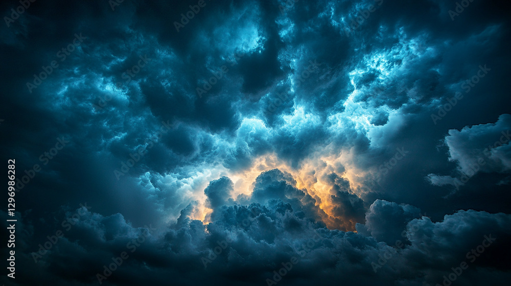 Dramatic dark blue storm cloudscape intense sky background image epic heavy light color nature gloomy