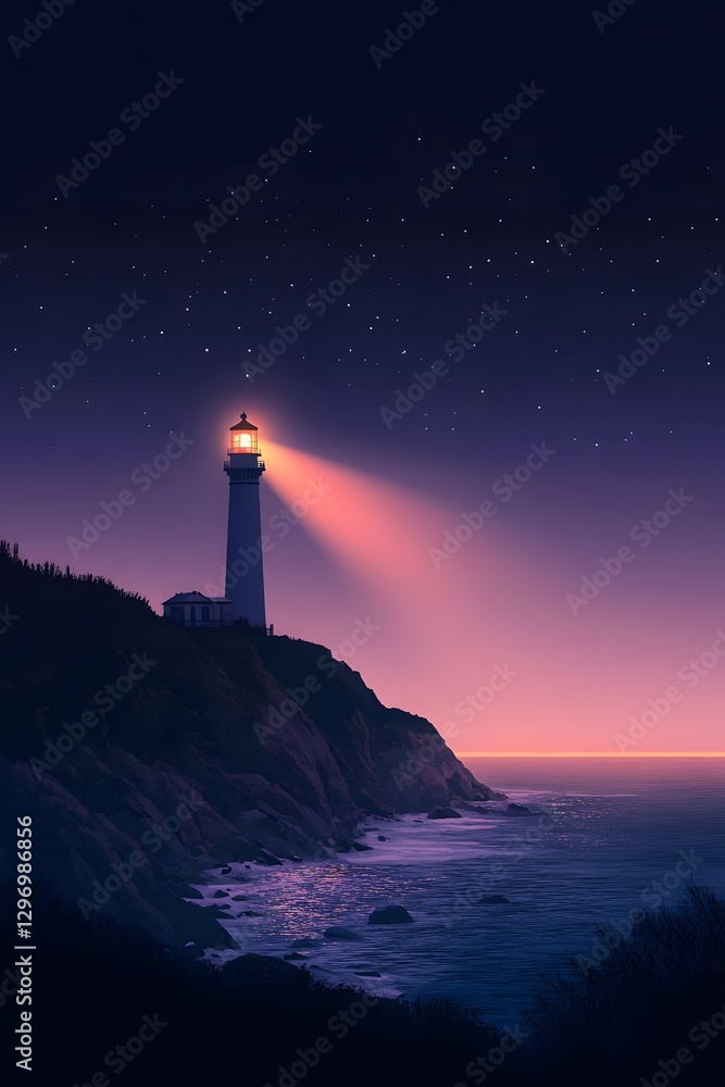 Lighthouse beams on the coastline at night Lighthouse beams on the coastline at night