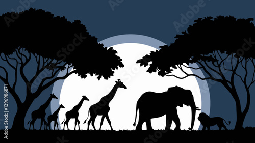 Moonlit Safari Stunning African Wildlife Silhouette Against a Night Sky