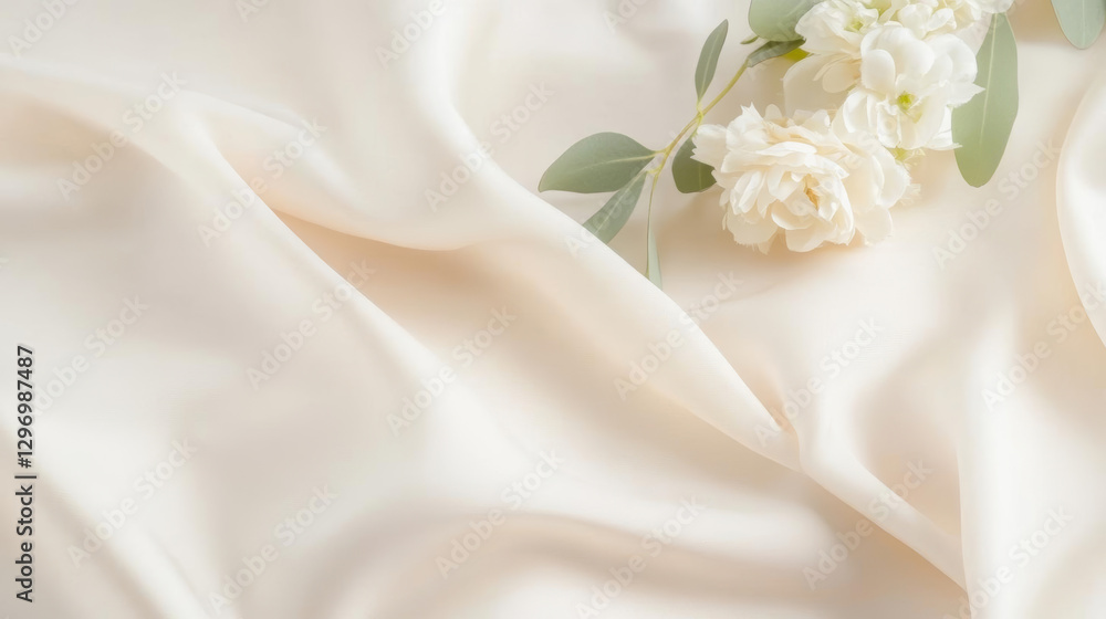 Soft cream fabric with delicate flowers and greenery Soft cream fabric with delicate flowers and greenery