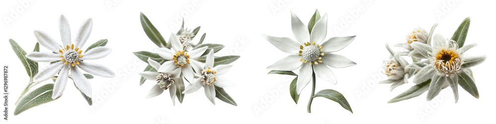 custom made wallpaper toronto digitalEdelweiss Flower Composition Four Isolated Blooms on Transparent Background, Botanical Illustration, Alpine Flora, Edelweiss, Alpine Flower, Flora