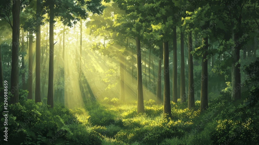 Obraz premium Sunlit Forest Path - Lush Nature Scene