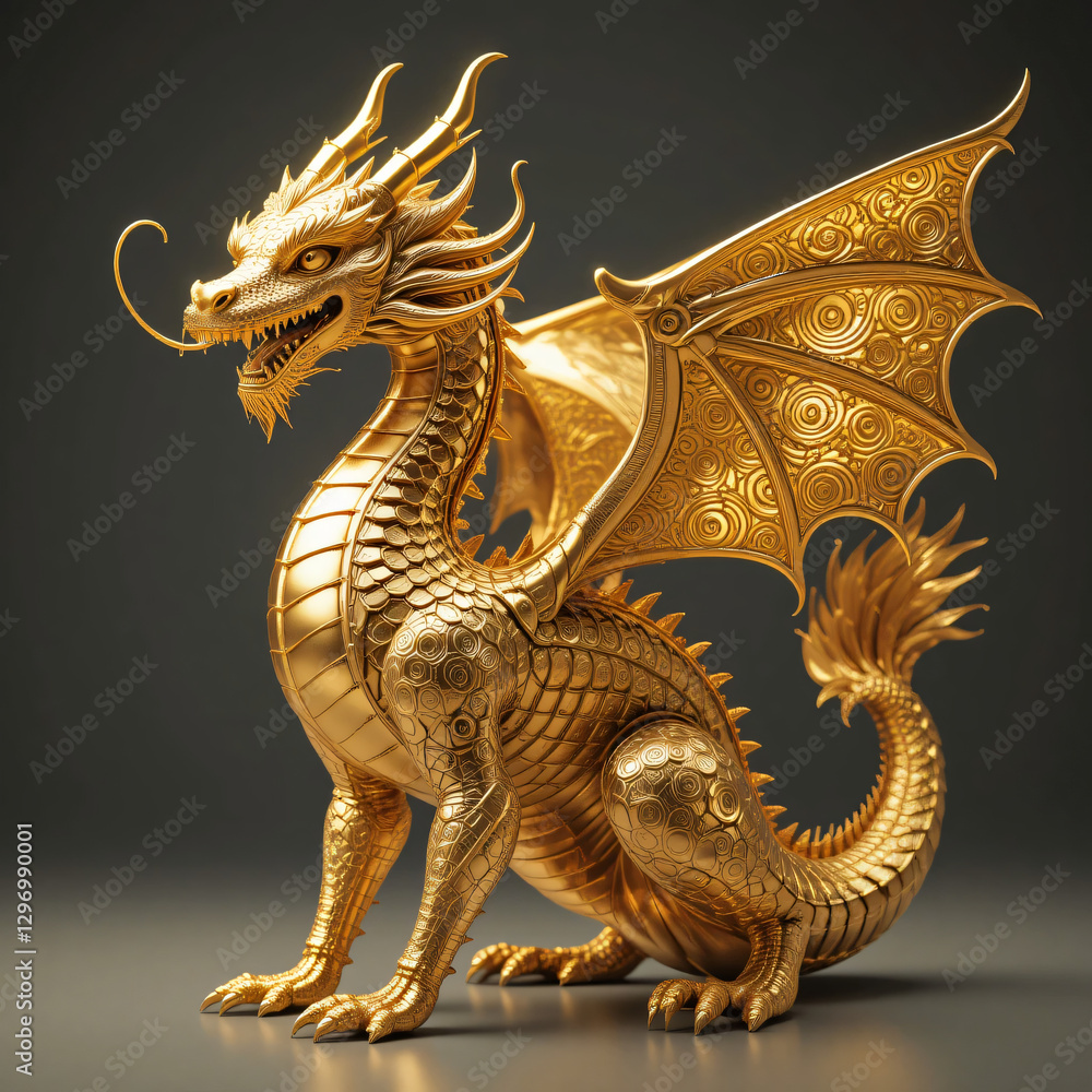 Golden Dragon Statue Detailed Sculpture Fantasy Art Creature Decoration Ornament Golden Dragon Statue Detailed Sculpture Fantasy Art Creature Decoration Ornament