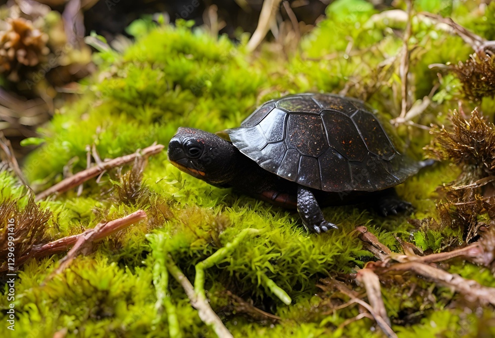 Fototapeta premium Bog Turtle Among Sphagnum Moss
