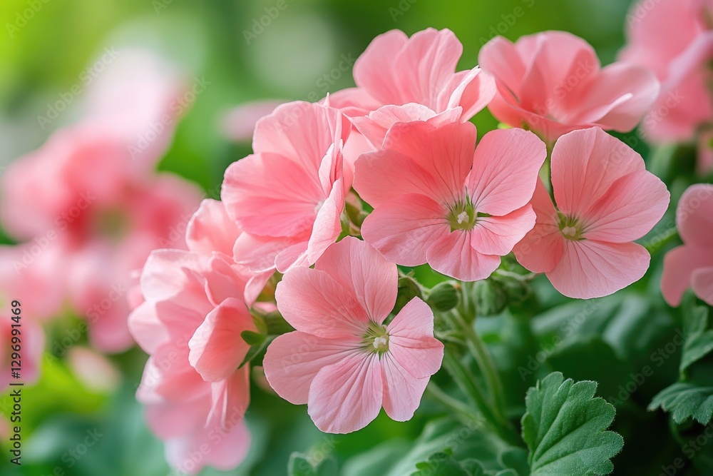Fototapeta premium Delicate pink geranium flowers blooming in garden