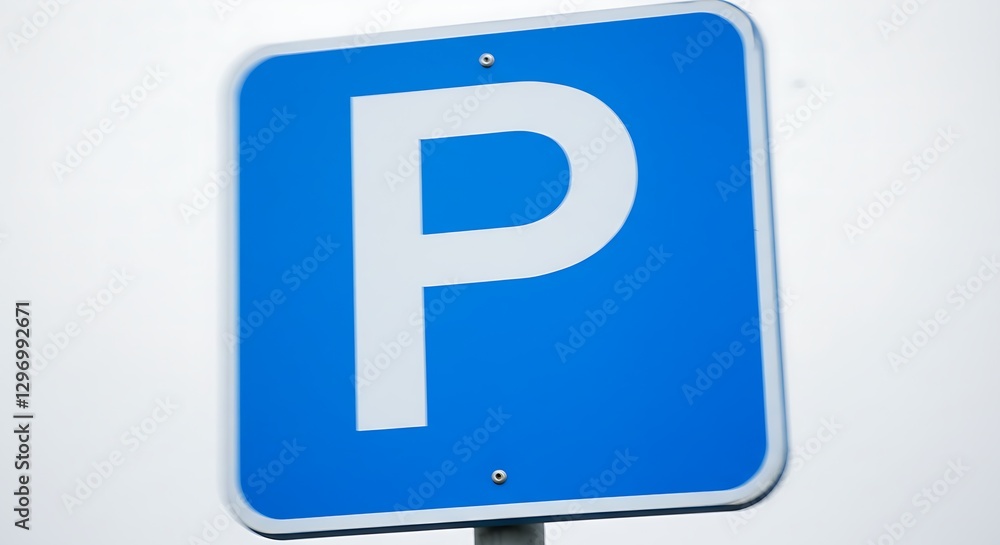 A blue parking sign with a bold white 'P', centered on a plain white background A blue parking sign with a bold white 'P', centered on a plain white background