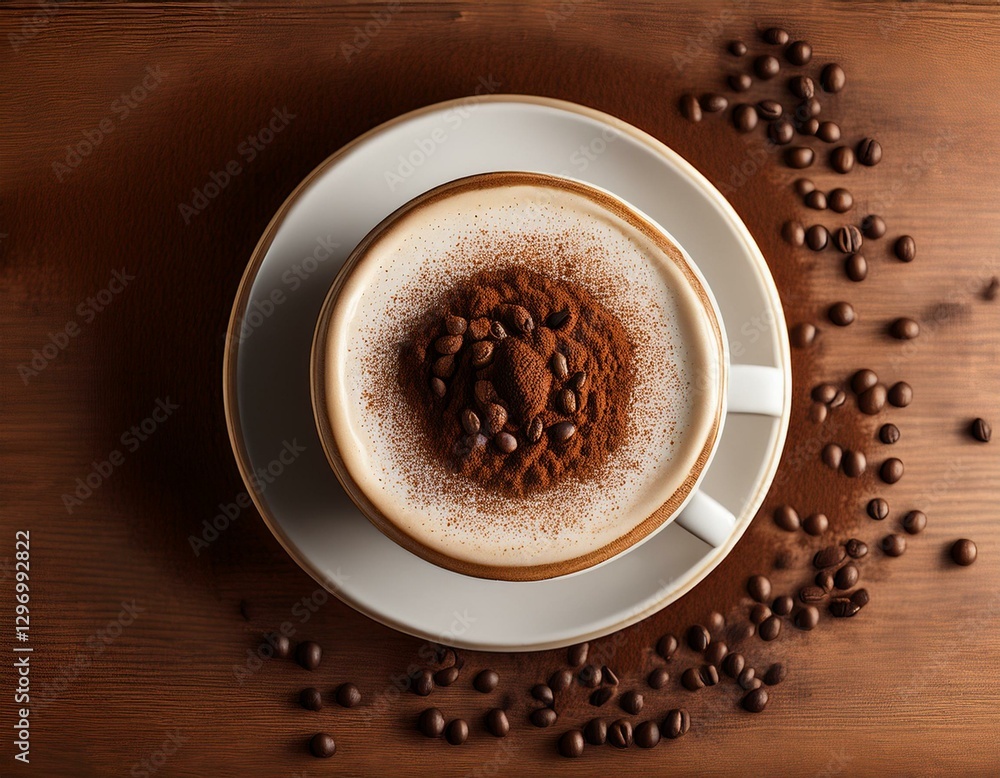 Obraz premium Italian Cappuccino Surrounded by Coffee Beans – A Perfect Coffee Moment