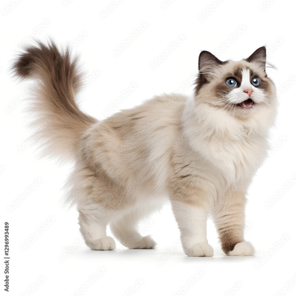 Funny cute ragdoll cat standing Isolated Trasnparent Background, Png Isolated, Trasnparent Background