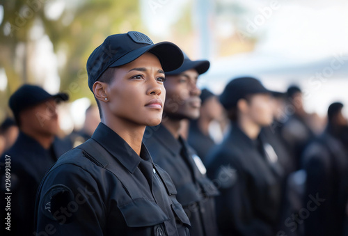 A female security officer standing alongside her team