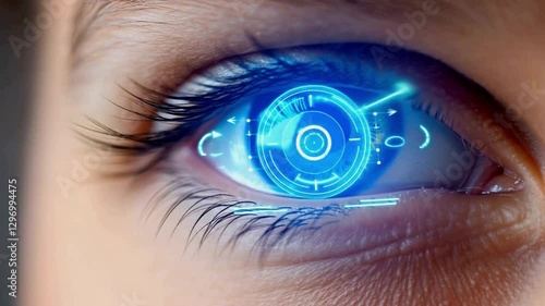 Cybernetic Eye with Blue Hologram: Future Technology in Focus