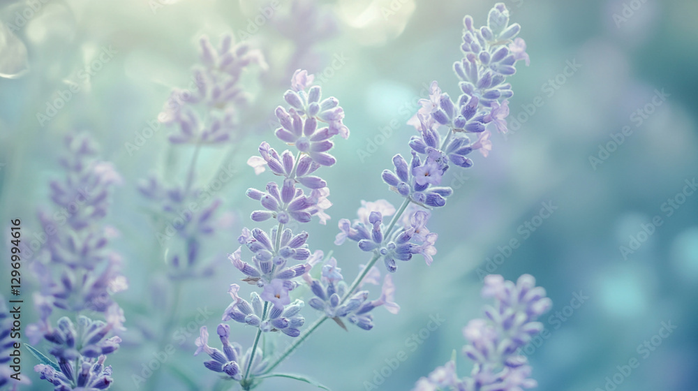 Obraz premium Soft lavender flowers in a tranquil garden setting peaceful purple blossoms in nature beautiful floral