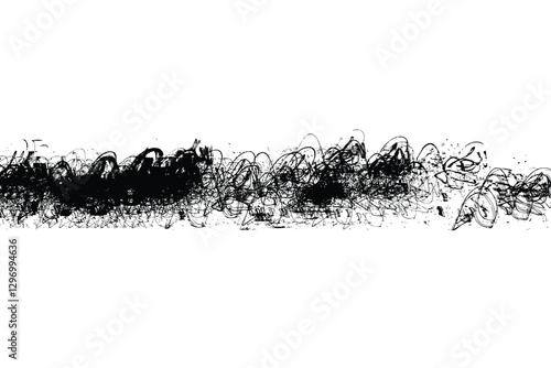 Abstract mental crazy overlay background. Lunatic ink scribble textures as card. Deranged black and white hand drawn illustrations print. Unhinged abstract light trails painting. Vector.