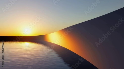 Sunset Framed by Modern Architecture: Tranquil Waterscape
