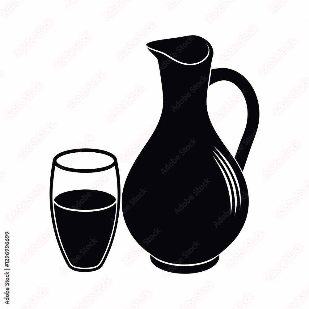 jug and glass silhoutted on white background. jug and glass silhoutted on white background.