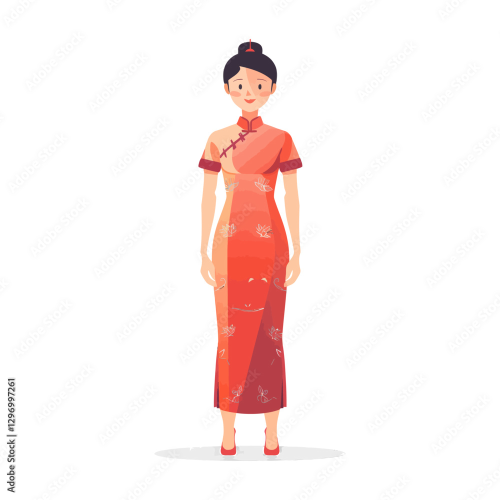 An Illustration Of A Woman Wearing A Traditional Cheongsam Dress An Illustration Of A Woman Wearing A Traditional Cheongsam Dress