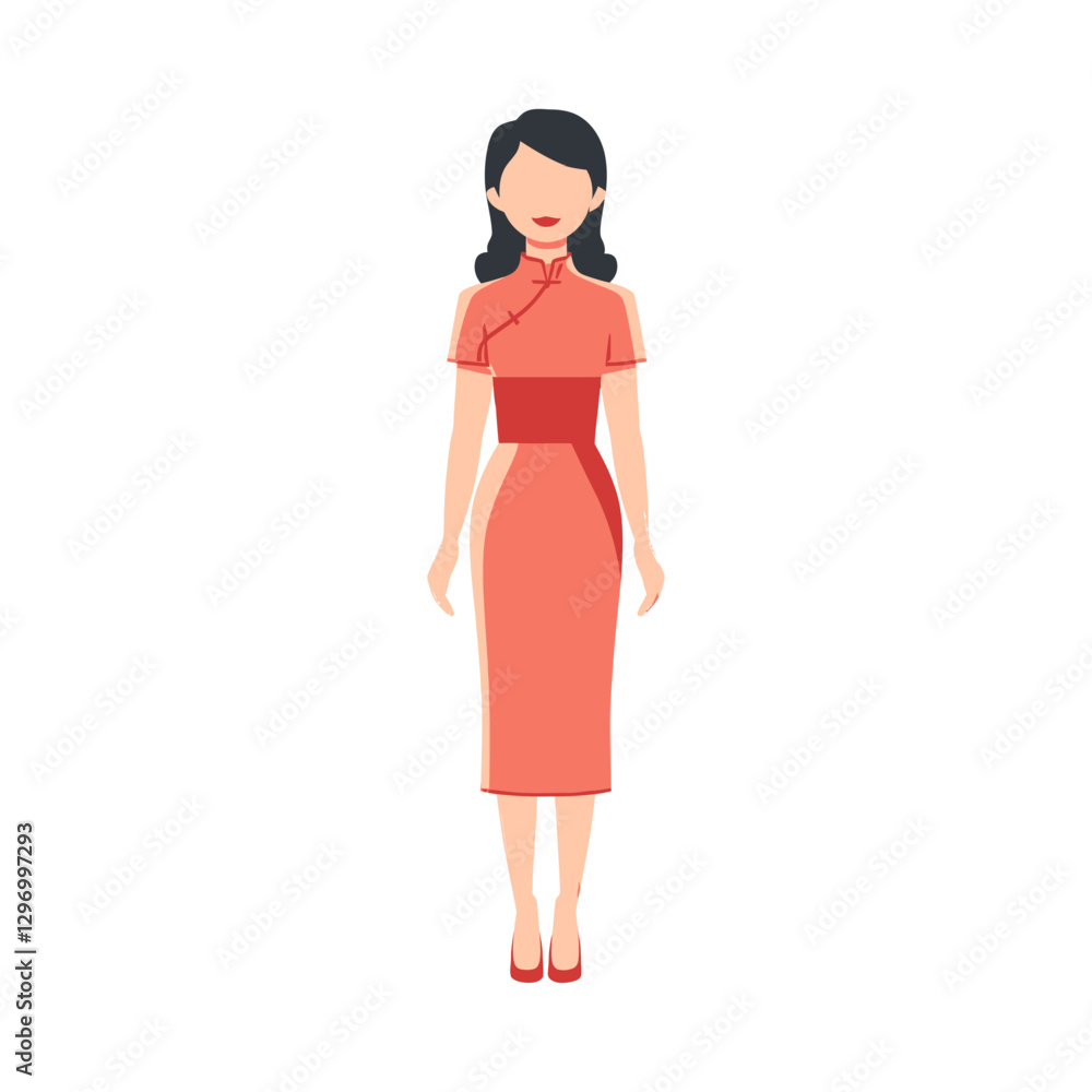 Fototapeta premium An Illustration Presents A Woman Wearing A Traditional Red Dress