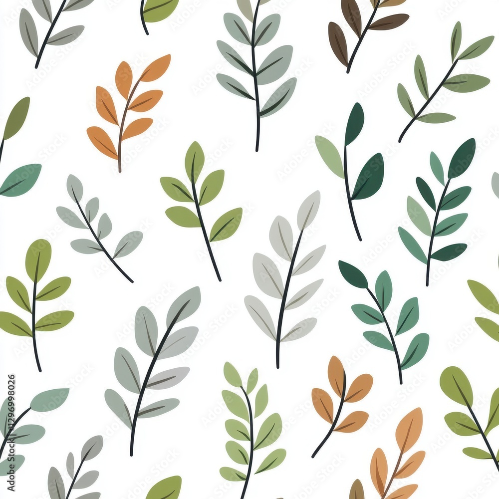 A vibrant pattern of green and earthy tone leaves on a white background, ideal for nature-inspired designs. A vibrant pattern of green and earthy tone leaves on a white background, ideal for nature-inspired designs.