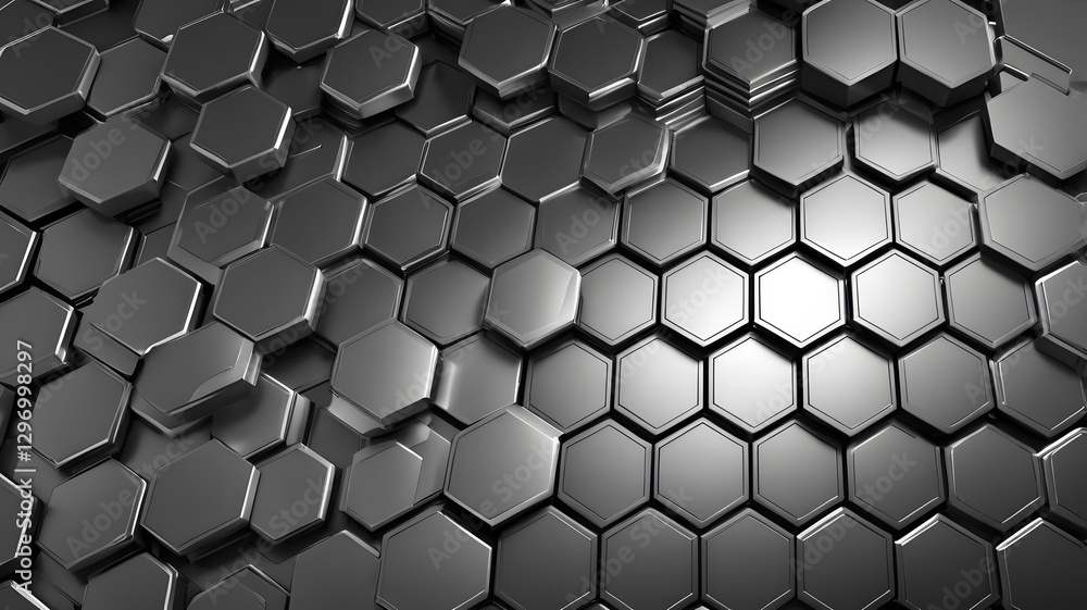 An intriguing black abstract background featuring a hexagon pattern with a radiant blue glow on a dark grey surface. SEAMLESS PATTERN An intriguing black abstract background featuring a hexagon pattern with a radiant blue glow on a dark grey surface. SEAMLESS PATTERN
