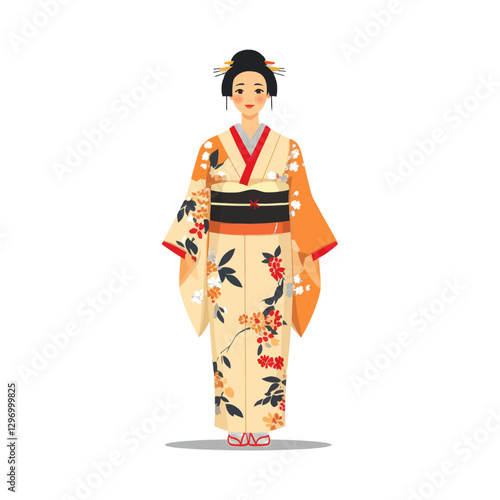 A Beautiful Woman Wearing A Traditional Kimono With Floral Patterns