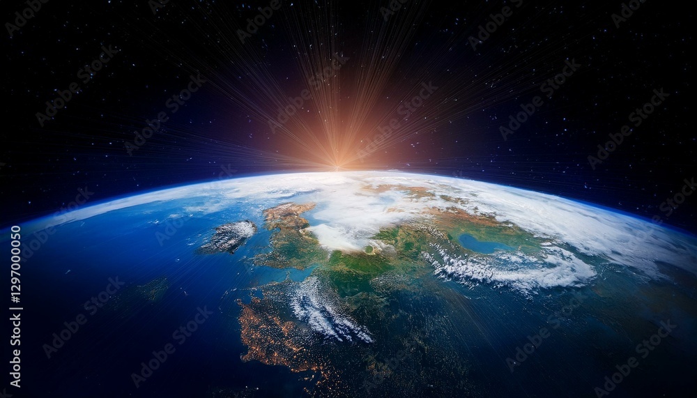 Fototapeta premium Half-Sphere Earth from Space with Rising Sun – Climate Symbolism