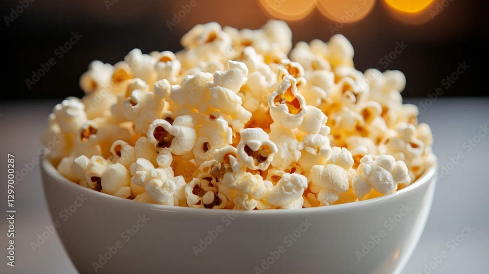 A bowl of Popcorn: A macro shot of a bowl filled to the brim with freshly popped popcorn. This image is perfect for capturing the deliciousness of cinema treats. A bowl of Popcorn: A macro shot of a bowl filled to the brim with freshly popped popcorn. This image is perfect for capturing the deliciousness of cinema treats.