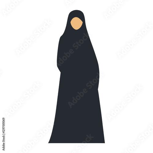 A Stylized Illustration Depicts A Woman Wearing Traditional Modest Attire