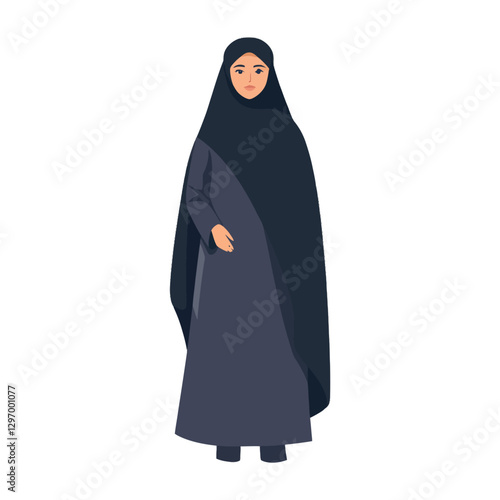 A Standing Woman Is Depicted In Traditional Cultural Attire