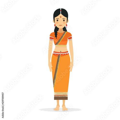 An Illustration Of A Woman In Traditional Indian Attire