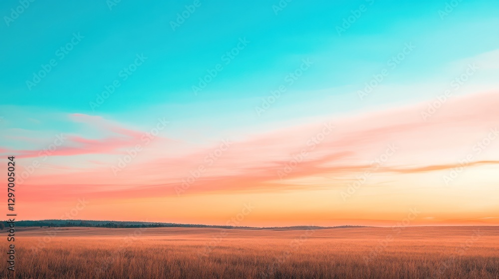 A vast expansive landscape beneath a colorful and vibrant sky A vast expansive landscape beneath a colorful and vibrant sky