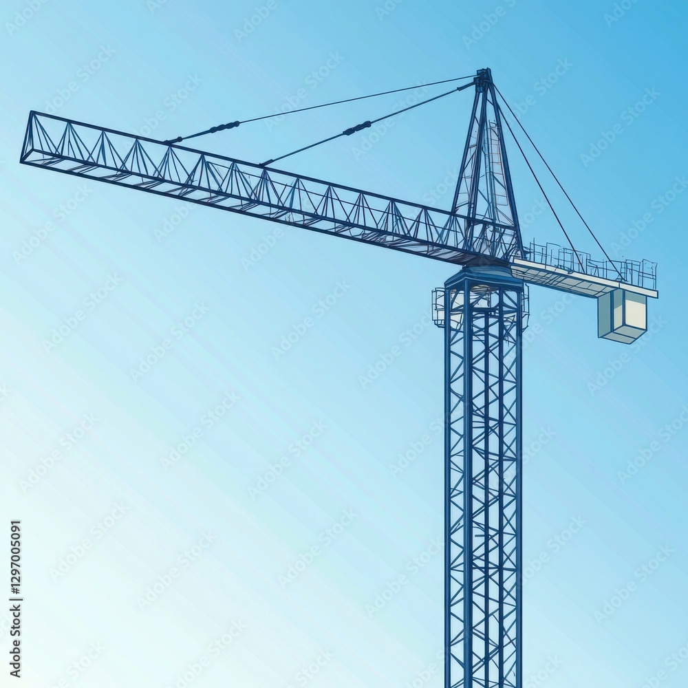 A towering construction crane against a clear blue sky, symbolizing progress and development. A towering construction crane against a clear blue sky, symbolizing progress and development.