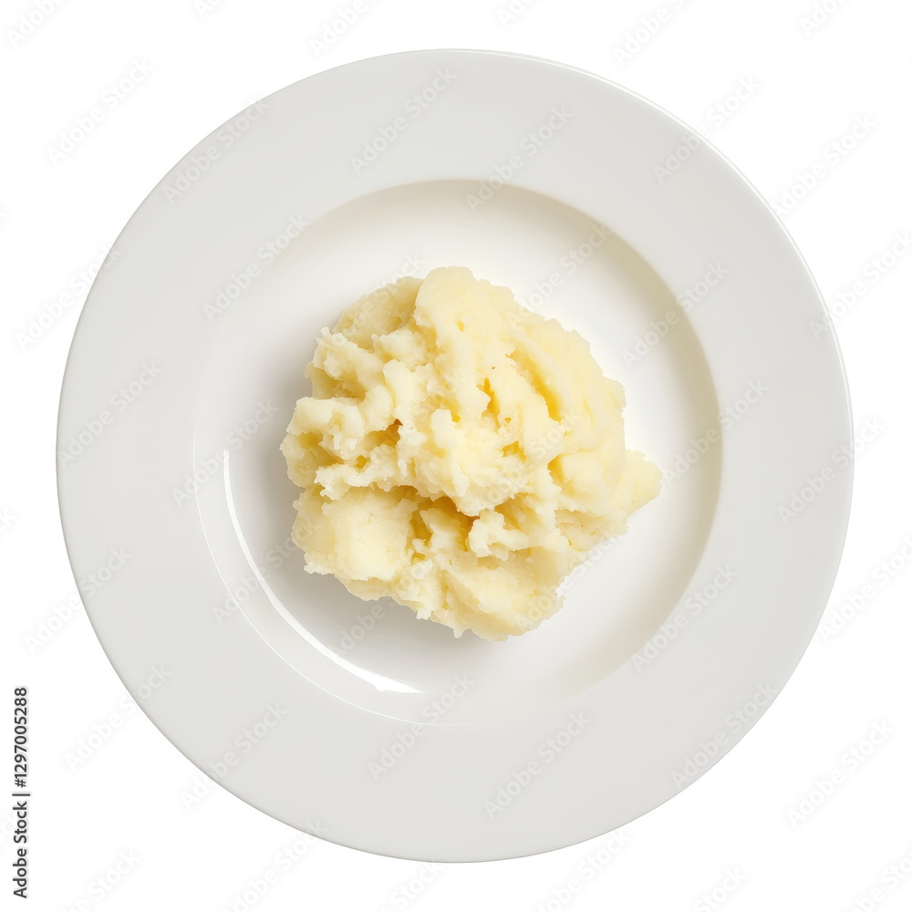 Creamy Mashed Potatoes Served on a White Plate Isolated Background