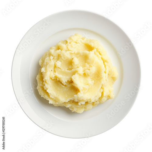 Creamy Mashed Potatoes Served on a White Plate Isolated on Background