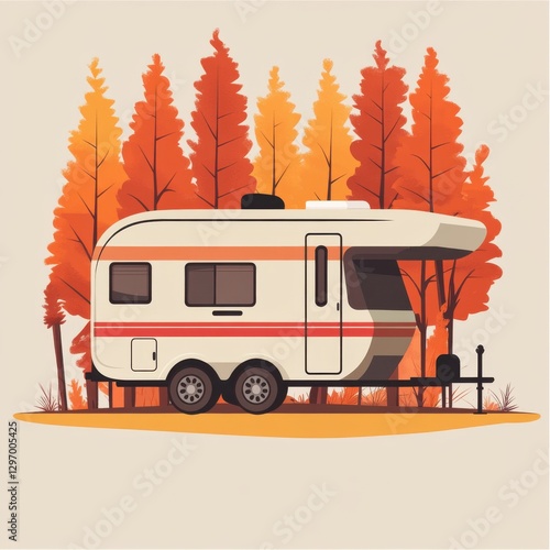 Wallpaper Mural A cozy vintage camper nestled in vibrant autumn foliage, exuding warmth and adventure. Torontodigital.ca