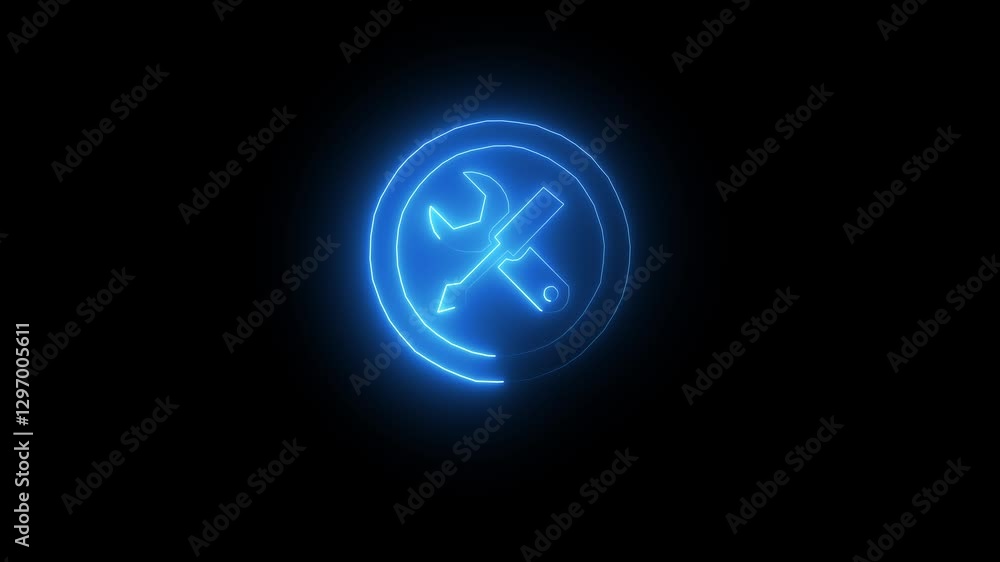 Glowing neon line technology setting icon with spinning gears icon. Glowing neon line technology setting icon with spinning gears icon.