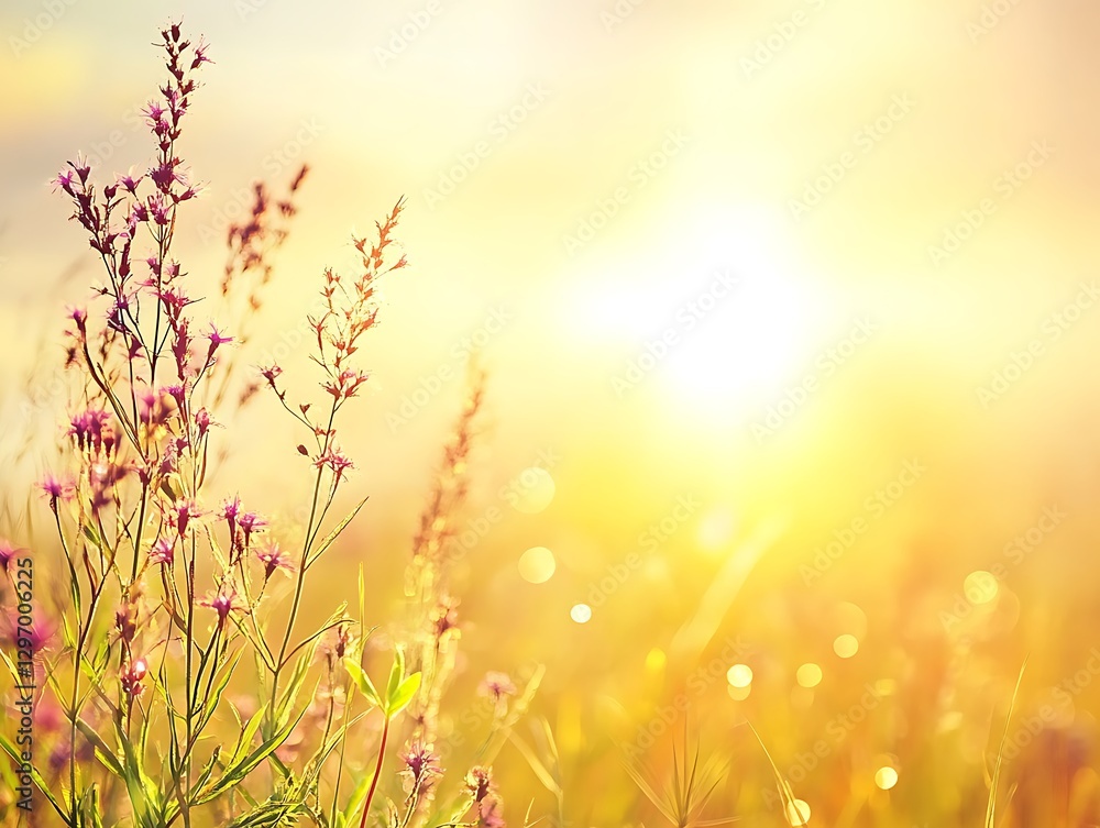 Beautiful purple wildflowers illuminated by warm sunlight in a field Beautiful purple wildflowers illuminated by warm sunlight in a field