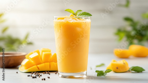 .Indian Summer Refreshment, Chilled Aam Panna with Raw Mangoes and Herbal Garnish