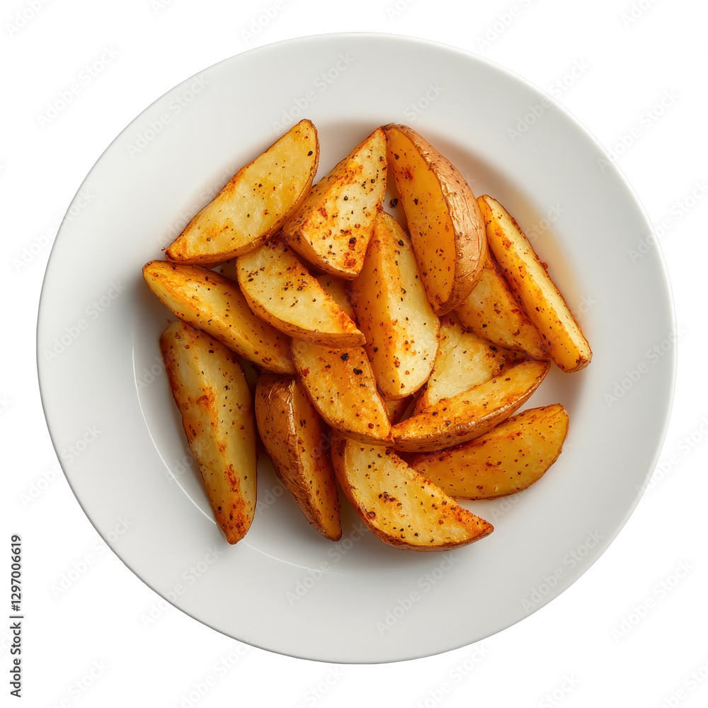 Deliciously Crispy Seasoned Potato Wedges on White Plate