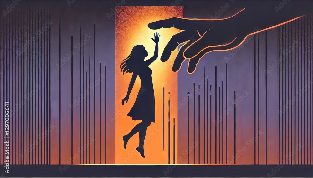Minimalist illustration against gender violence, symbolic and impactful. AI generated.
