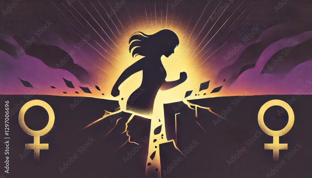 Minimalist illustration against gender violence, symbolic and impactful. AI generated.
