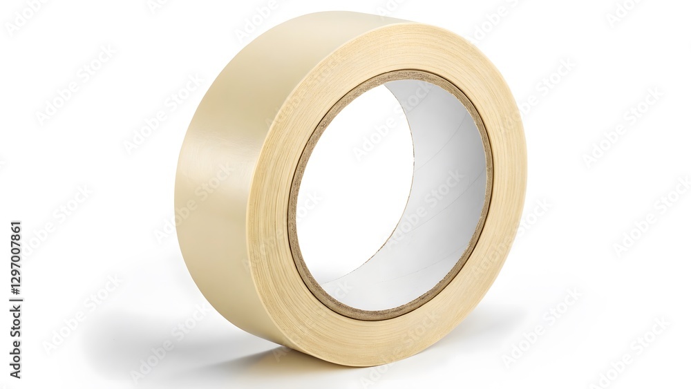 Simple Close-Up of Light Beige Adhesive Tape Roll on White V4 Simple Close-Up of Light Beige Adhesive Tape Roll on White V4
