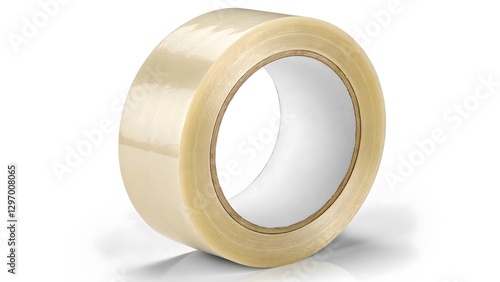 Simple Close-Up of Light Beige Adhesive Tape Roll on White V7