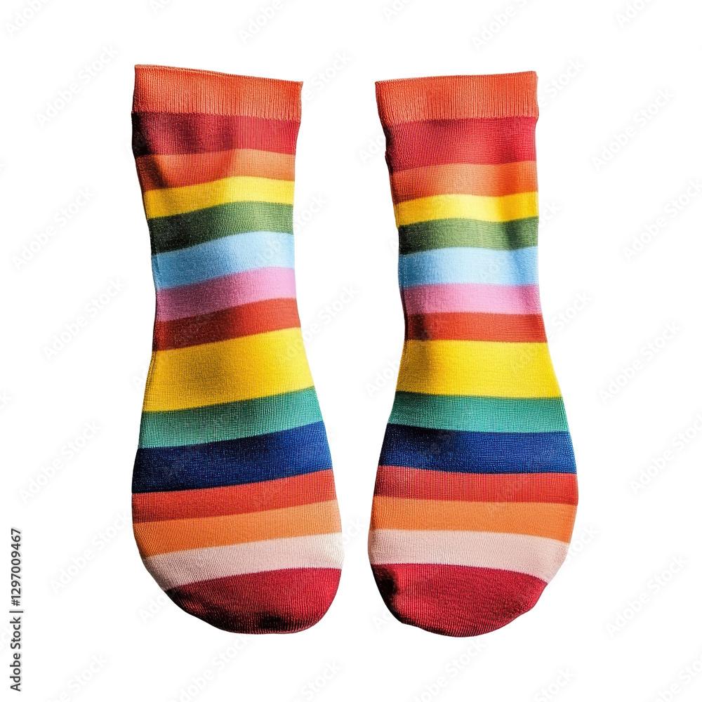 Colorful Striped Socks in Vibrant Rainbow Shades on White Background Colorful Striped Socks in Vibrant Rainbow Shades on White Background