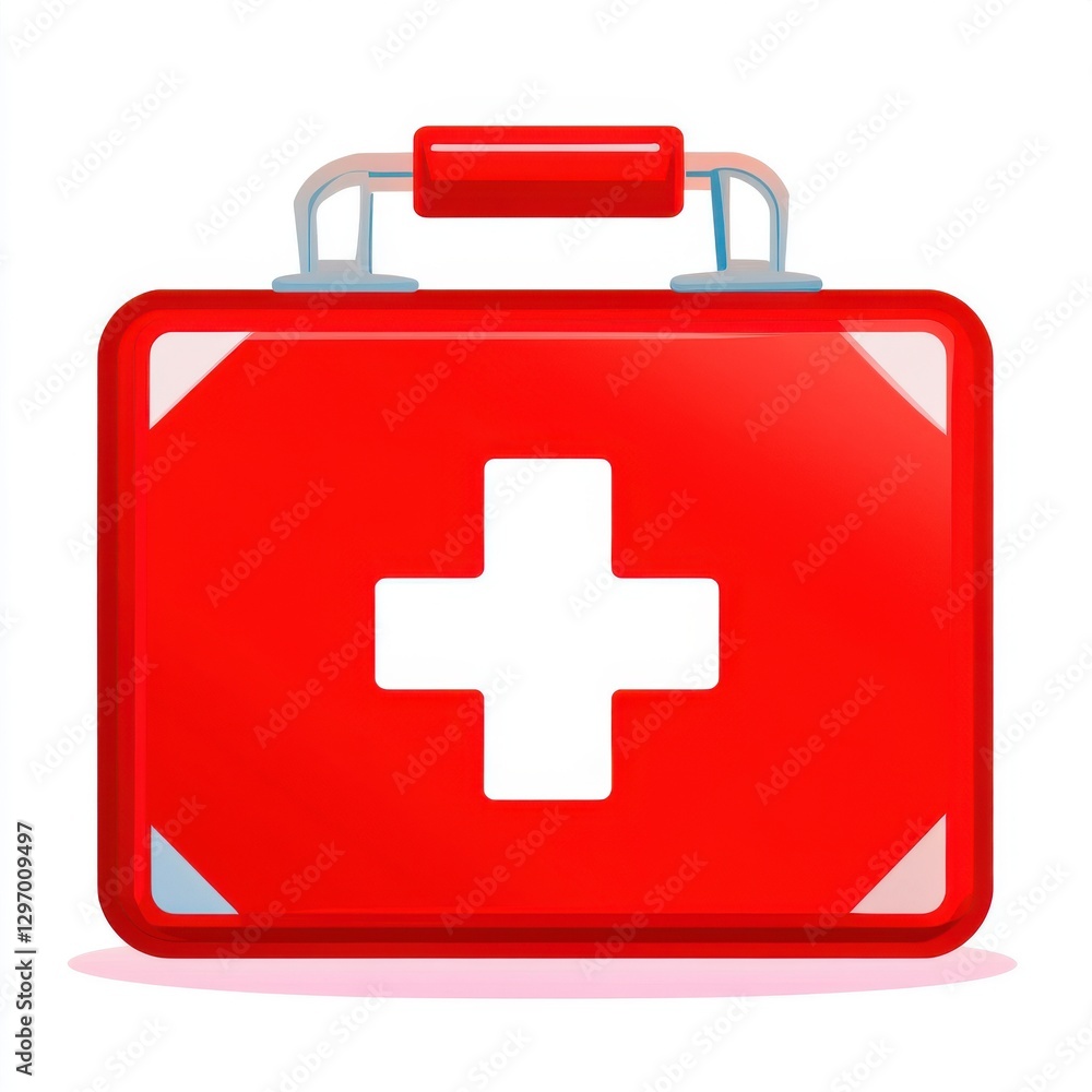 Obraz premium A bright red first aid kit with a white cross symbol, symbolizing health and safety.