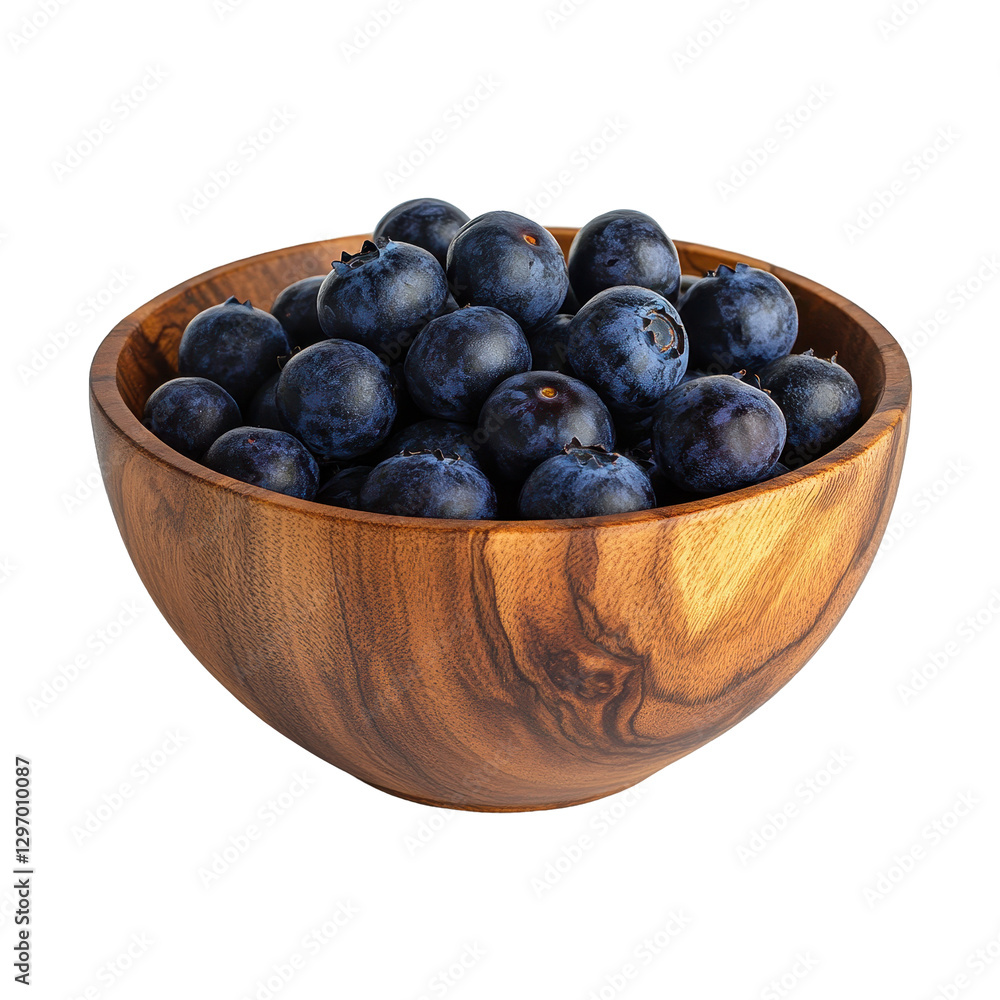 Fresh Blueberries in a Rustic Wooden Bowl on White Background Fresh Blueberries in a Rustic Wooden Bowl on White Background