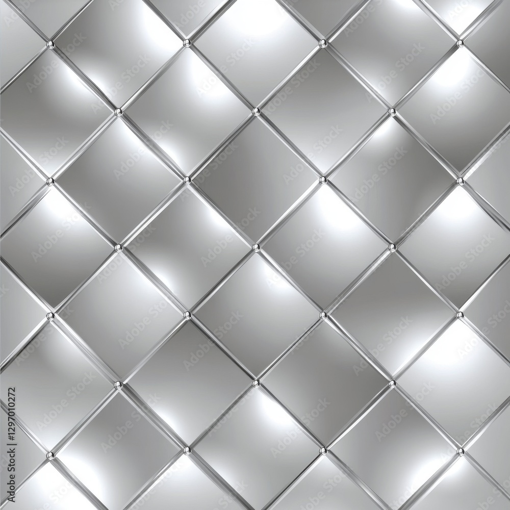 Fototapeta premium A sleek silver metallic patterned background with diamond-shaped tiles reflecting light beautifully.