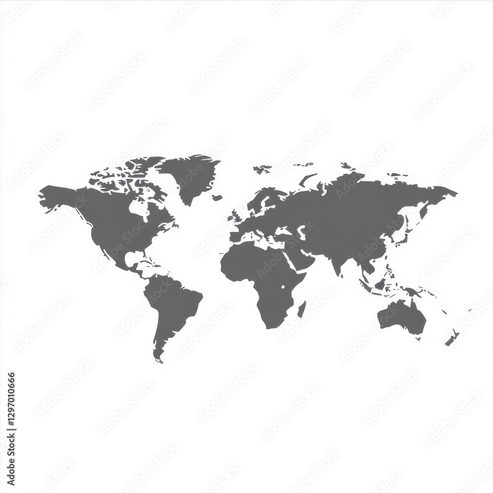 Fototapeta premium Stylized gray world map silhouette on a clean white background, ideal for educational contexts.