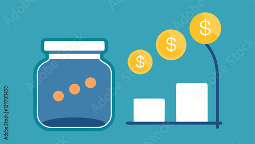 Saving Jar with Diminishing Coins An illustration of a clear jar filled with coins. In one frame the jar is full but in a second frame the coins appear fewer and less shiny while a